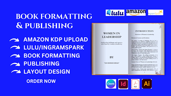 Gig Preview - Format, edit, and upload book ebook on amazon kdp lulu ingramspark ingram spark