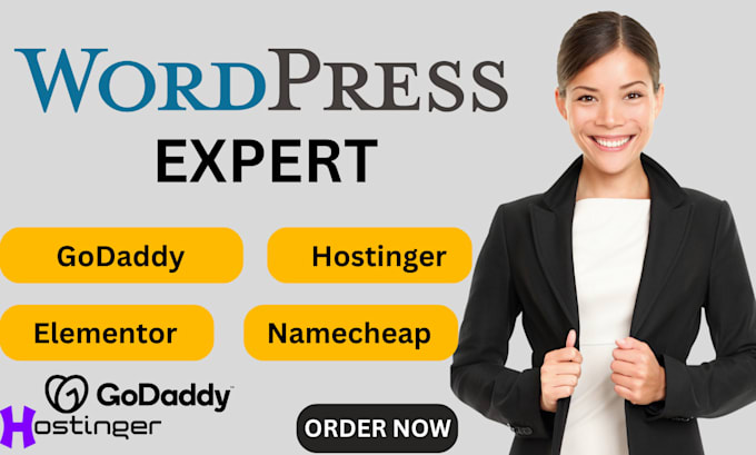 Gig Preview - Build modern wordpress website on hostinger, namecheap, godaddy, bluehost domain