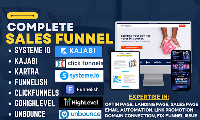 Gig Preview - Build lead generation funnel, systeme landing page, systeme io website, simvoly