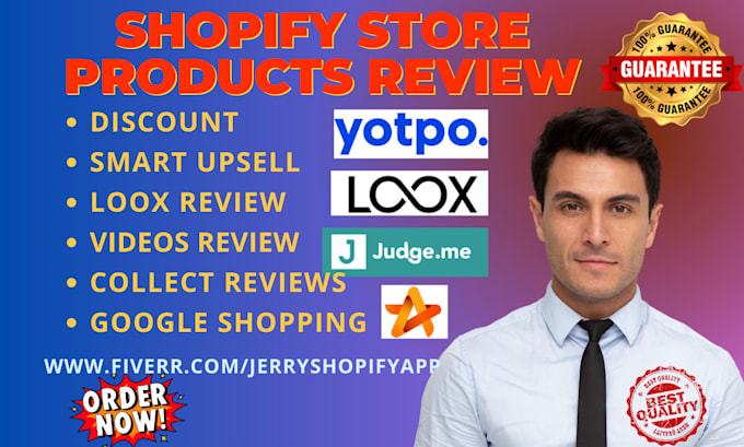 Gig Preview - Setup shopify product review loox judge me vistal ali review yotpo rivyo opinew