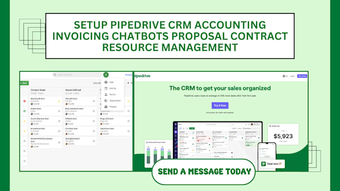 Gig Preview - Setup pipedrive CRM accounting invoicing chatbots proposal contract resource mgt