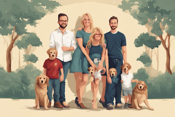 Gig Preview - Draw a vector art family portrait