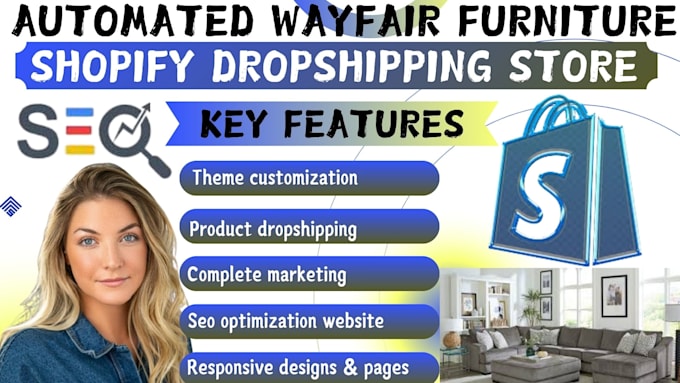 Gig Preview - Do automated shopify wayfair furniture skin care home decor dropshipping website