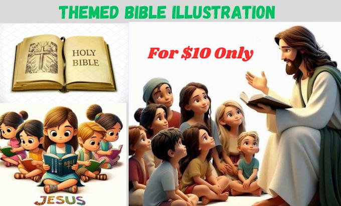 Gig Preview - Design themed bible illustration children story book draw children bible story