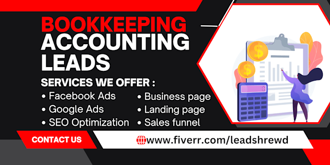 Gig Preview - Generate bookkeeping leads accounting leads via facebook ads landing page funnel