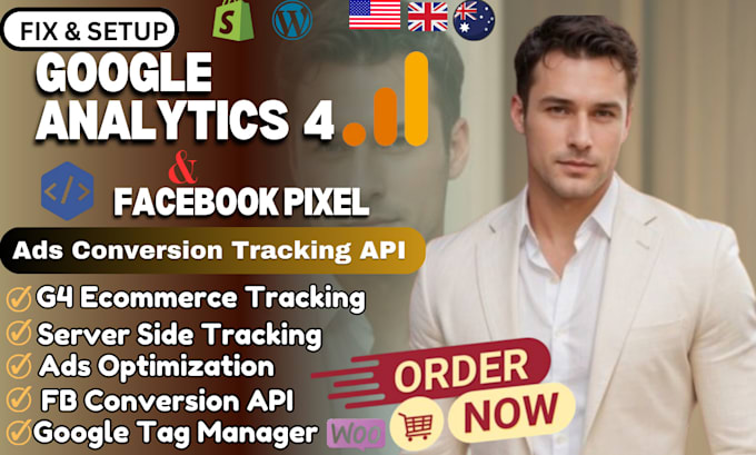 Gig Preview - Setup ga4, meta facebook pixel, ecommerce tracking, ads conversion tracking api