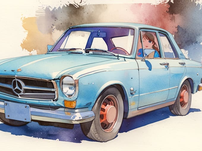 Gig Preview - Create a watercolor painting from your vehicle portrait