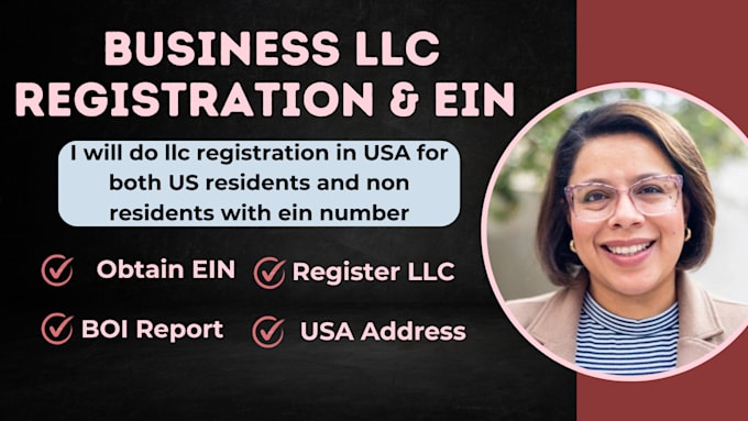 Gig Preview - Do llc registration process register llc obtain ein boi report and bank account