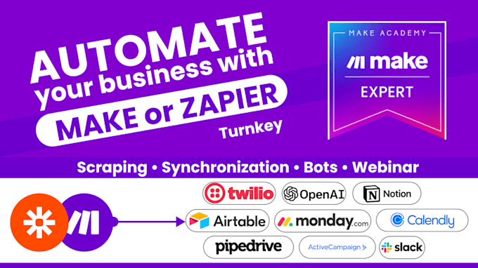 Gig Preview - Fix or create integromat via make com zapier