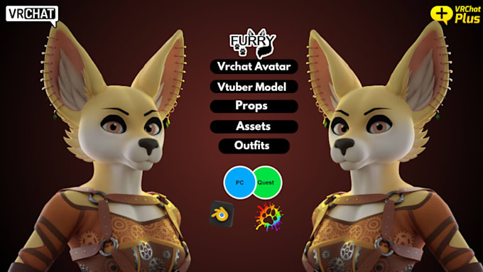 Gig Preview - Create custom vr character, vrchat avatar, furry avatar, vtuber model, vseeface