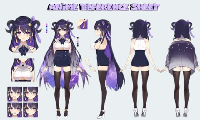 Gig Preview - Draw anime character reference sheet for your original character, vtuber