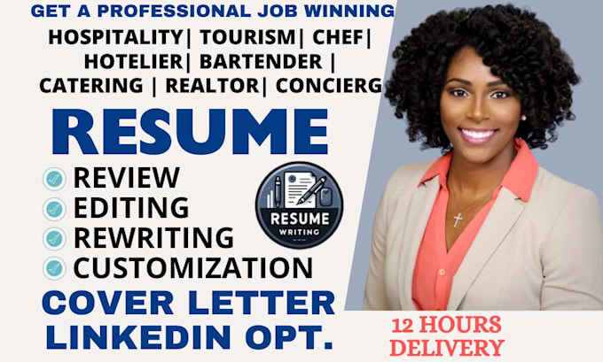 Gig Preview - Write hospitality, tourism, restaurant, concierg, hotelier, bartender resume