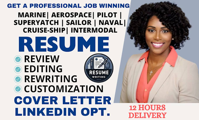 Gig Preview - Write marine pilot, superyatch, intermodal, aerospace, cruiseship, sailor resume