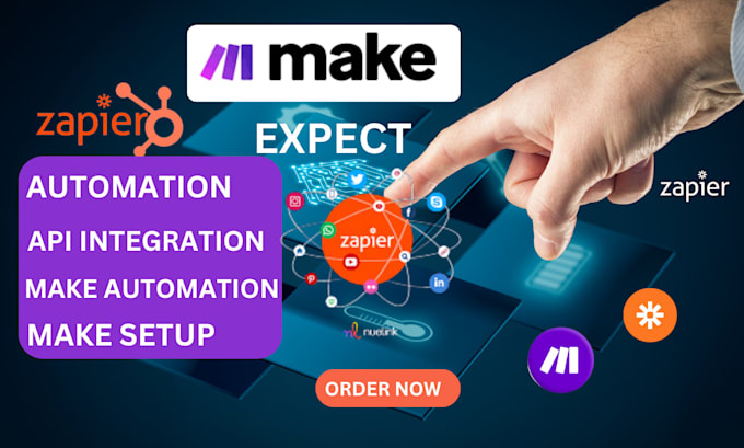 Gig Preview - Setup make com automation, zapier automation, integromat, zapier, make com
