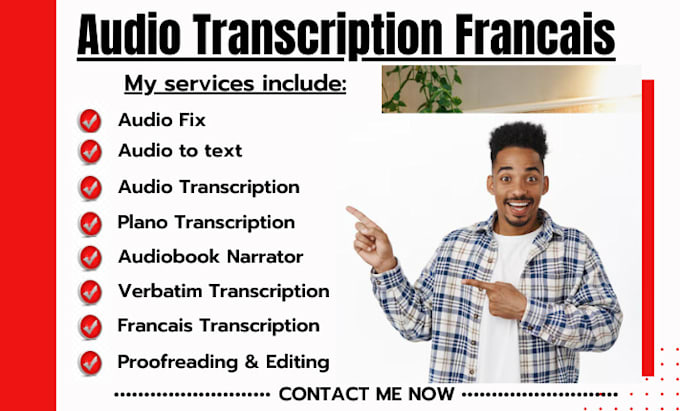 Gig Preview - Do audio transcription francais audio edit transcript french audiobook narration