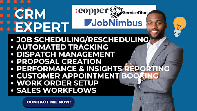 Gig Preview - Setup job scheduling dispatching notifications  jobnimbus cooper service titan