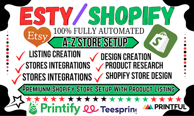 Gig Preview - Create shopify product listing, automated print on demand store, or etsy shop