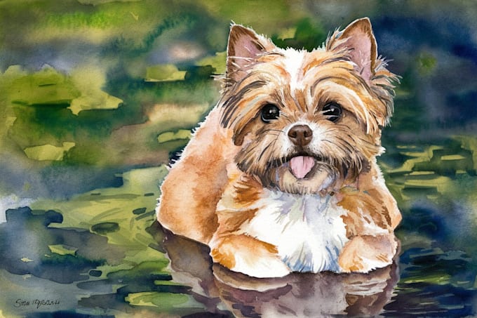 Gig Preview - Draw a cute watercolor art style of your pet portrait