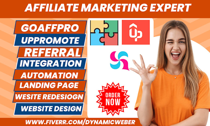 Gig Preview - Setup affiliate marketing via goaffpro uppromote referral on kajabi wix shopify