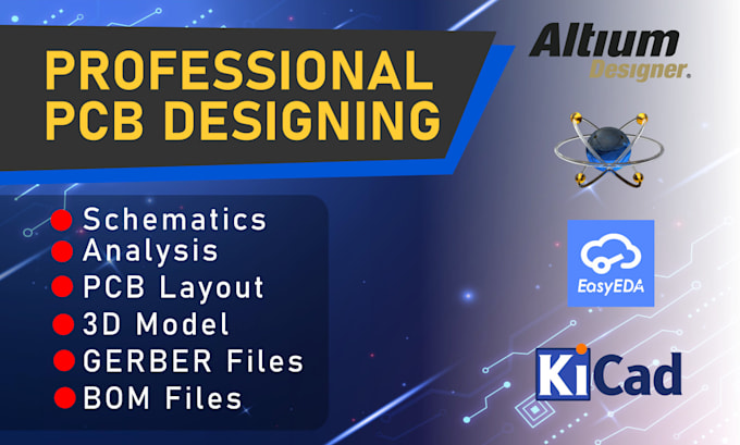 Gig Preview - Do pcb designing and analysis using altium, easy eda pro, and proteus