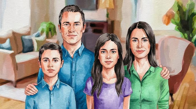 Bestseller - custom amazing family portrait watercolor portrait