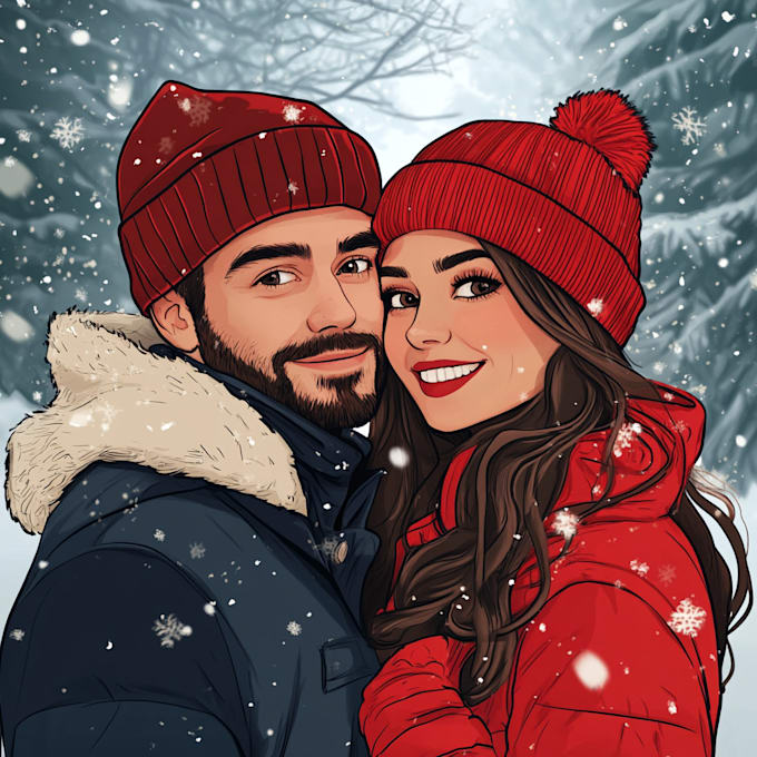 Gig Preview - Do potrait of your cartoon style christmas couple