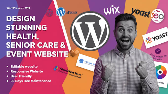 Gig Preview - Design fast wordpress wix web wix studio for senior health care event website