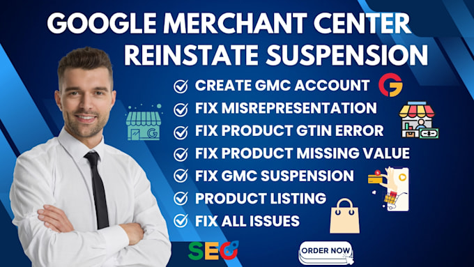 Bestseller - create google merchant center, fix gmc suspension misrepresentation, gtin error