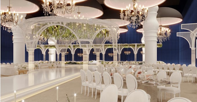 Gig Preview - Design3d planning wedding hall in 3ds max vr tour, custom wedding with 3drender