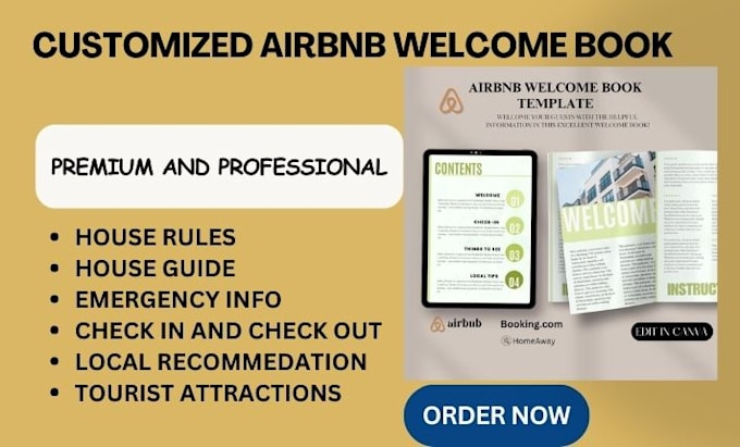 Gig Preview - Design a professional custom airbnb welcome book for your vacation  rental