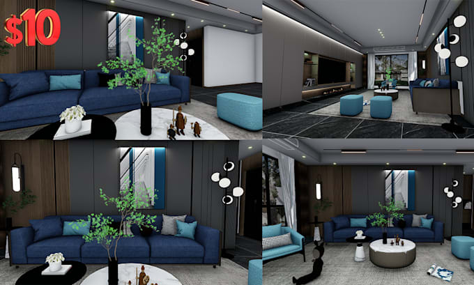 Gig Preview - Do interior design living room,dinning, 3d realistic render