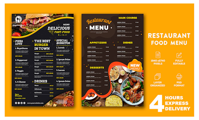 Gig Preview - Design food menu, digital menu and menu board