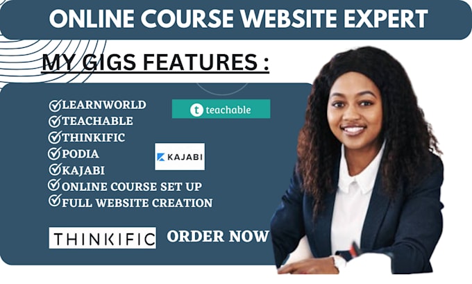 Gig Preview - Set up  thinkific website kajabi  website teachable online course