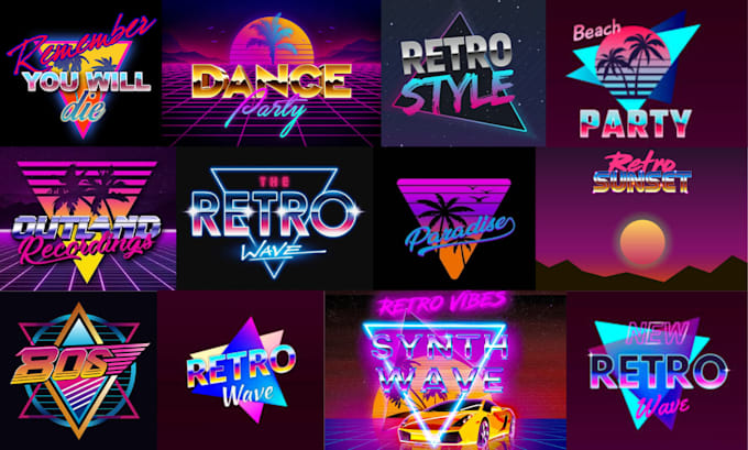 Gig Preview - Make 80s retro vintage style neon effects synthwave 3d unique logo designs