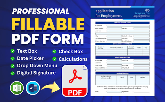 Gig Preview - Create fillable PDF form, order form, receipt, invoice quickly