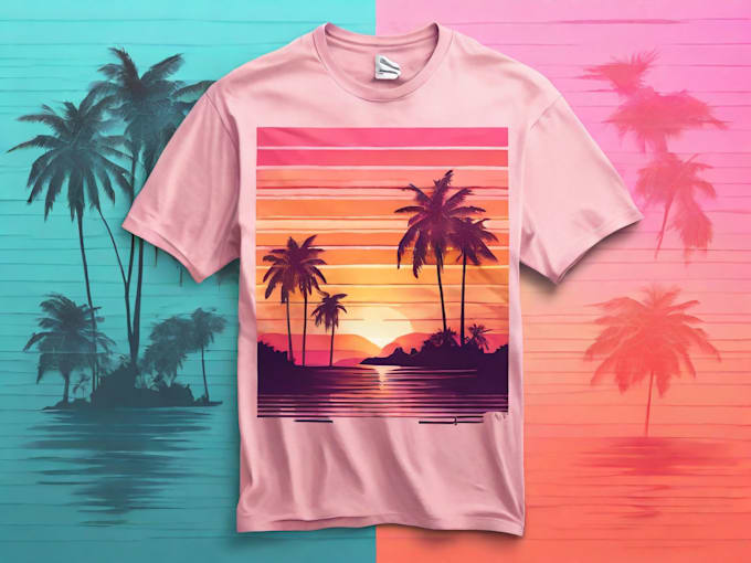 Gig Preview - Unique vintage retro sunset  with palm trees t shirt design