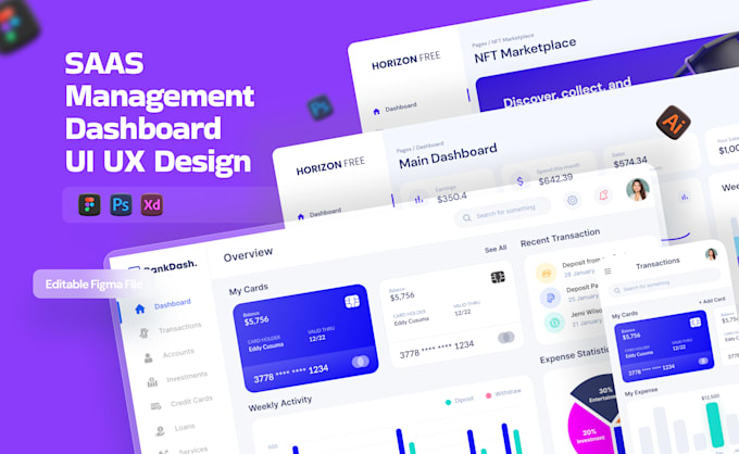 Gig Preview - Design saas dashboard, web app UI, dashboard UI, admin dashboard with figma