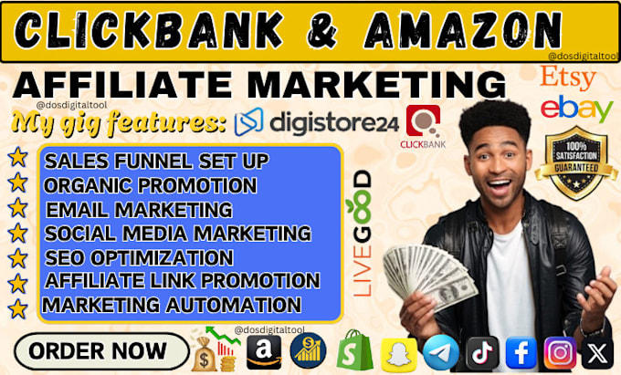 Gig Preview - Setup clickbank affiliate marketing sales funnel shopify, amazon sales funnel