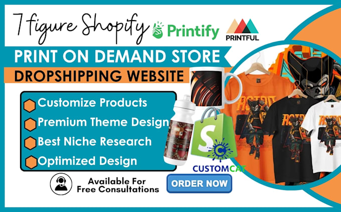 Gig Preview - Design 7 figure shopify print on demand store, create shopify pod website,seo