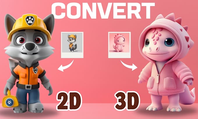 Gig Preview - Convert from 2d to 3d character modeling, cute people, animal, cartoon, and game