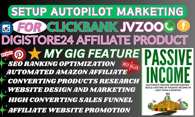 Gig Preview - Setup clickbank passive sale, affiliate marketing webiste, product sales funnel