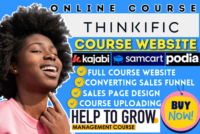 Gig Preview - Do online course website on thinkific, teachable and podia, samcart sales funnel