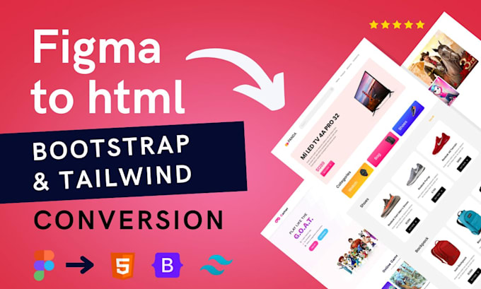 Gig Preview - Convert psd figma to html css bootstrap tailwind javascript website development