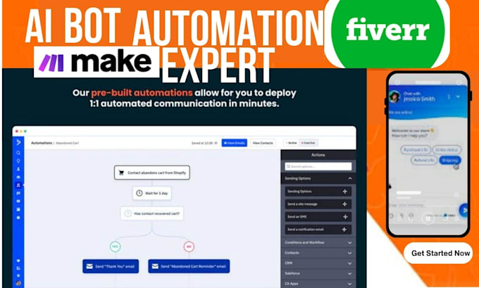 Gig Preview - Automate any manual repetitive task using voiceflow, make, zapier