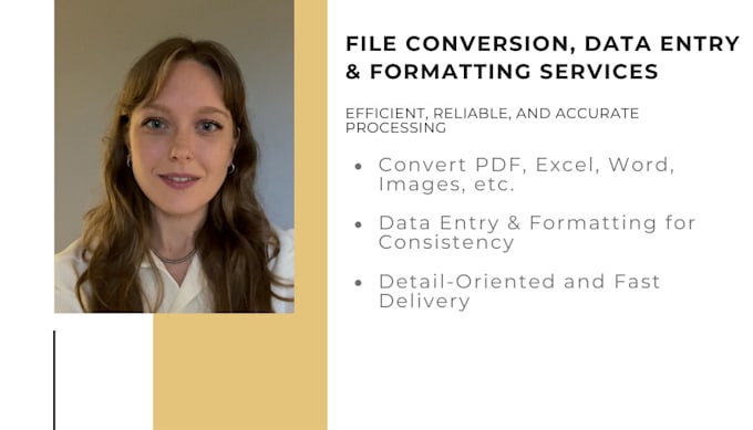 Gig Preview - Do word, pdf, csv, and excel file conversion, data entry, and data formatting