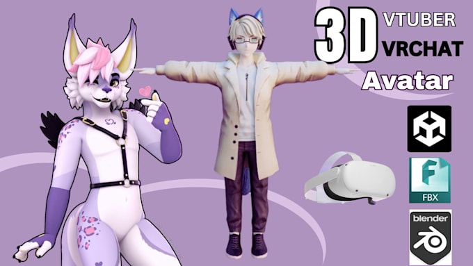 Gig Preview - Model 3d custom avatar of vrchat avatar vtuber avatar, anime model furry avatar