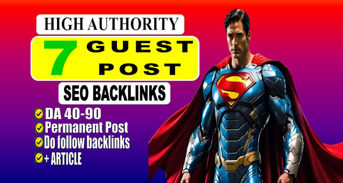 Gig Preview - Publish 7 guest post SEO backlinks high authority link building within 24 hours