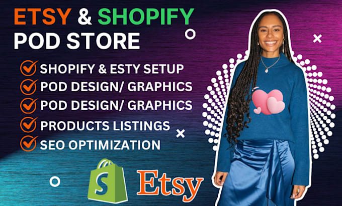 Gig Preview - Do etsy shopify pod store setup pod dropshipping product listings