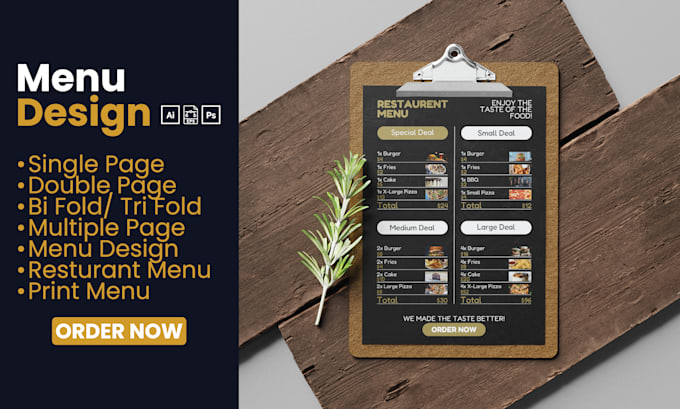 Gig Preview - Printable menu design, bifold, trifold, food, restaurant, flyer or brochure