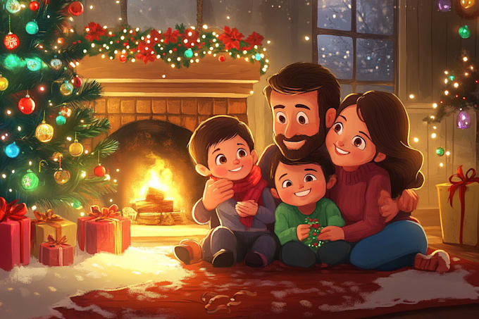 Gig Preview - Do realistic christmas couple family portrait illustration